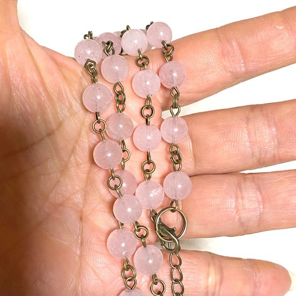 Natural Pink Rose Quartz Stackable Necklace, Genuine Gemstone + Bronze Chain - Picture 10 of 10